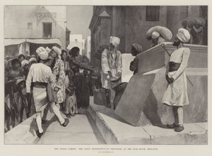 La famine en Inde, la distribution quotidienne de provisions à la maison des pauvres, Sholapur