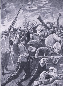 La défense de Rorkes Drift, illustration de British Battles on Land and Sea, 1915