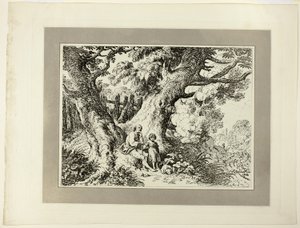 Vieux arbres avec vieil homme, une fille et un chien, du premier numéro de Spécimens de Polyautographie
