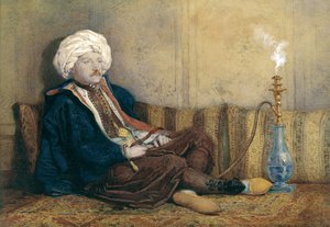 Portrait de Sir Thomas Philips en costume oriental, allongé avec un narguilé