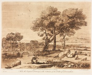 Liber Veritatis : No. 135, Un paysage avec bâtiments, Mercure volant le bétail d