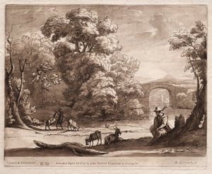 Liber Veritatis : No. 39, Un paysage avec un berger jouant de la cornemuse et des chèvres broutant, 1774 - Richard Earlom