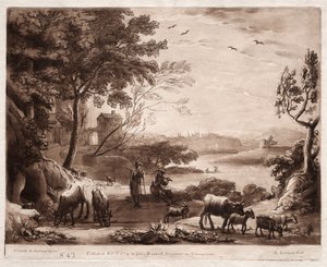 Liber Veritatis : No. 42, Un paysage fluvial avec un berger et une bergère - Richard Earlom