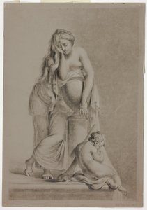 Figure féminine allégorique pleurant avec putto
