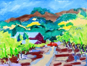 Camion rouge dans un vignoble, Californie, 2021