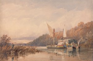 Barges de foin et de bois sur le Conway - Richard Henry Nibbs