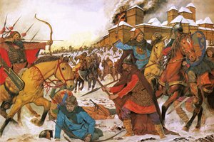 Citoyens de la ville de Kiev se défendant contre les guerriers nomades venus de l