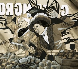 Scène non identifiée avec des femmes en colère attaquant une épicerie verte - Richard Hook