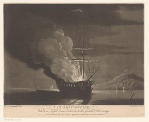 Navire en feu sur une mer calme