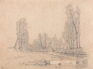 Un ruisseau boisé et une ferme en Normandie - Richard Parkes Bonington
