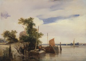 Péniches sur une rivière - Richard Parkes Bonington