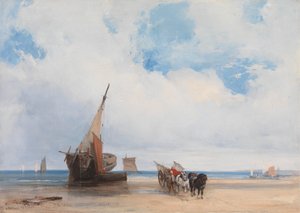 Navires échoués et une charrette près de Trouville