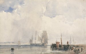 Navires dans un estuaire, probablement près de Quilleboeuf