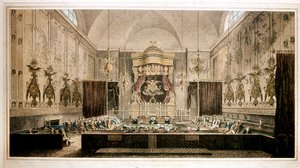 Vue de la Chambre des Lords, chambre haute du Parlement de Grande-Bretagne. Gravure par Rothwell. 19ème siècle Parker Gallery, Londres - Richard Rothwell