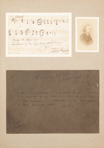 Citation musicale autographe montée avec une carte de visite photographique de Wagner et une note de provenance - Richard Wagner