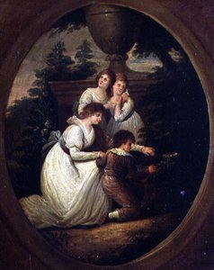 Groupe familial dans un jardin, vers 1790