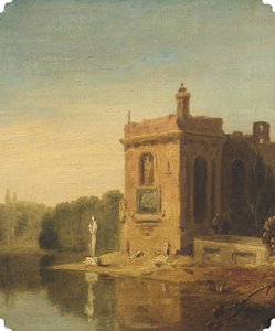 Un lac avec un pavillon et une statue, Italie - Richard Wilson