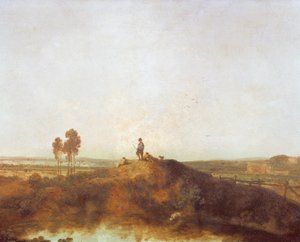 Un étang avec des figures sur une butte - Richard Wilson