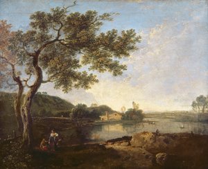 Scène de rivière italienne avec figures