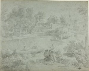 Paysage italianisant avec baigneurs - Richard Wilson