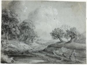 Paysage avec femme et vaches
