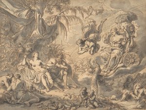 Junon sur son char visitant une jeune femme et un dieu fleuve