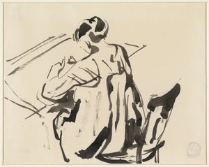 Femme écrivant, vue de dos
