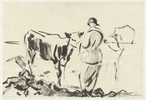 Femme avec un veau