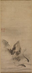 Poisson et rocher, poisson et algue, 16ème siècle - Rinkyo