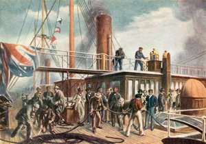 Le Great Eastern récupérant le câble atlantique perdu