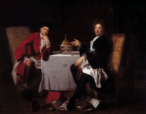 Deux épicuriens Deux philosophes parlant à une table - Robert (attr. to) Tournieres