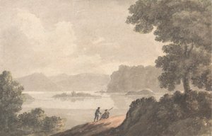 Figures dans un paysage romantique au bord du lac