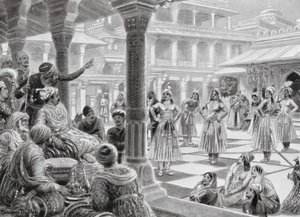 Akbar joue aux dames avec des pièces vivantes à Fatehpur Sikri