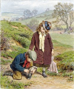 Frère attachant la chaussure de sa sœur, pub. 1854