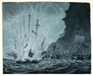 Navire explosant lors de la bataille du Nil