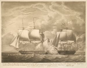 Au capitaine Phillimore, à ses officiers, matelots et marins, cette représentation de leur habile manœuvre (en passant sous la poupe de l
