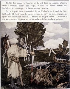 Tristan près du dragon mort - dans « Le Roman de Tristan et Iseult » par Bédier, ill. par Robert Engels, éd. d