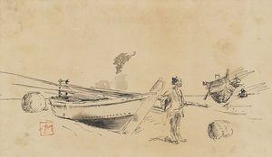 Deux bateaux de pêche japonais sur le rivage, 1867-1903 - Robert Frederick Blum
