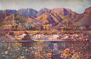 Montagnes de Wemmers Hoek depuis la rivière Berg, Province du Cap occidental, 20e siècle