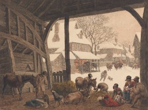 Scène de village enneigé
