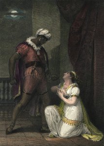 Othello et Desdémone à Venise. Illustration pour "Othello" de William Shakespeare. Acte 4 scène 2. Gravure anglaise de 1801 par R.K Porter