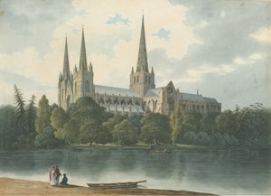 Cathédrale de Lichfield - Vue Sud-Ouest, juillet 1824