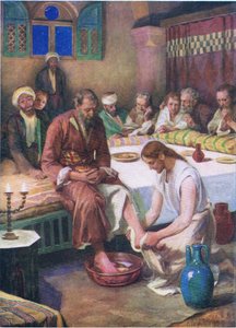 Jésus lavant les pieds des disciples, de The Bible Picture Book publié par Thomas Nelson, c.1950