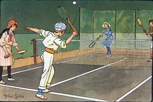Le tennis sur gazon. Gravure dans « À quoi jouons-nous ? » par E. Weber avec des dessins aquarellés de Robert Salles (1871-1929). Librairie Garnier Frères, Paris - Robert Salles