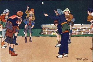 La balle cavalière. Gravure dans « À quoi jouons-nous ? » par E. Weber avec des dessins aquarellés de Robert Salles (1871-1929). Librairie Garnier Frères, Paris