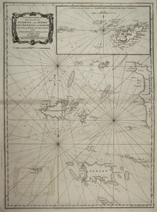 Carte générale des îles de Guernesey et Jersey, Sark, Herm, Jethou et Alderney, avec le Cap la Hague et les Caskets