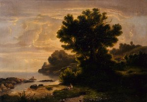Paysage avec famille près d