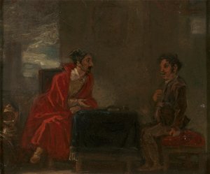 Illustration pour Don Quichotte, deux personnages à une table - Robert Smirke
