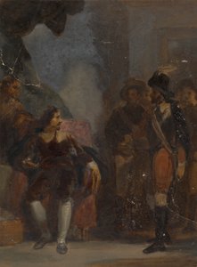 Homme assis parlant à un soldat debout - Robert Smirke