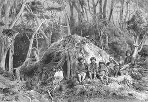 Fuegiens et leurs wigwams, vers 1885